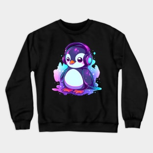 Cool Penguin With Headphones Crewneck Sweatshirt